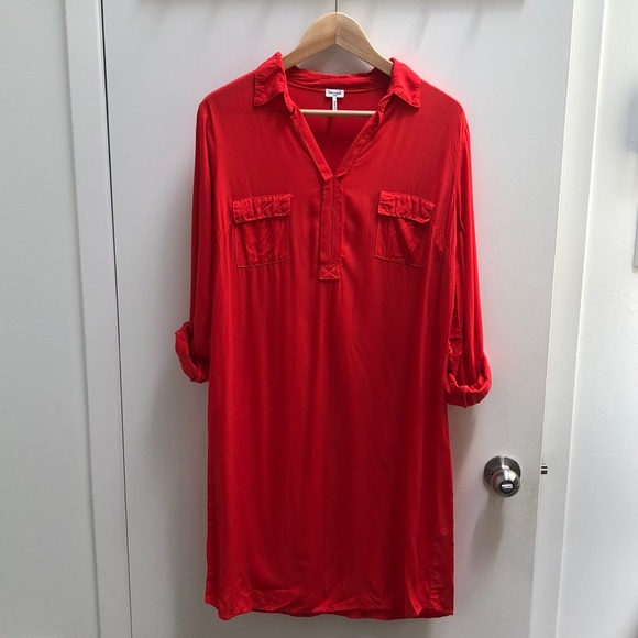 Splendid dress - two front pockets with tie belt - tomato red - L - Picture 4 of 8